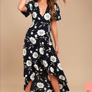 Lulus Lake Como Navy Wrap Dress